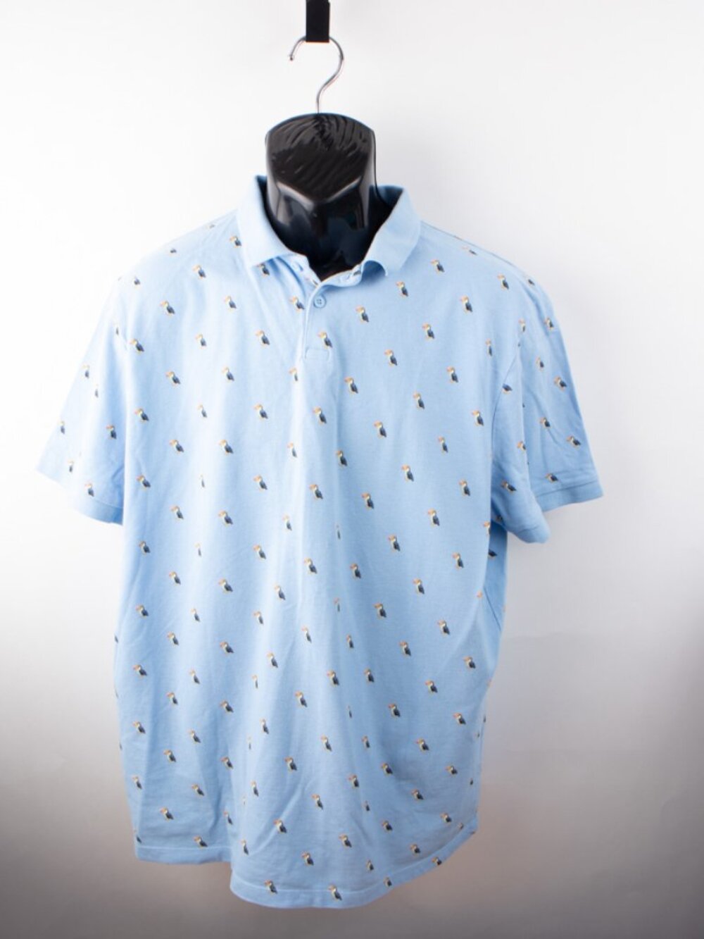 Primark Care's Men's XL Slim Fit Polo Toucan Design Blue Cotton